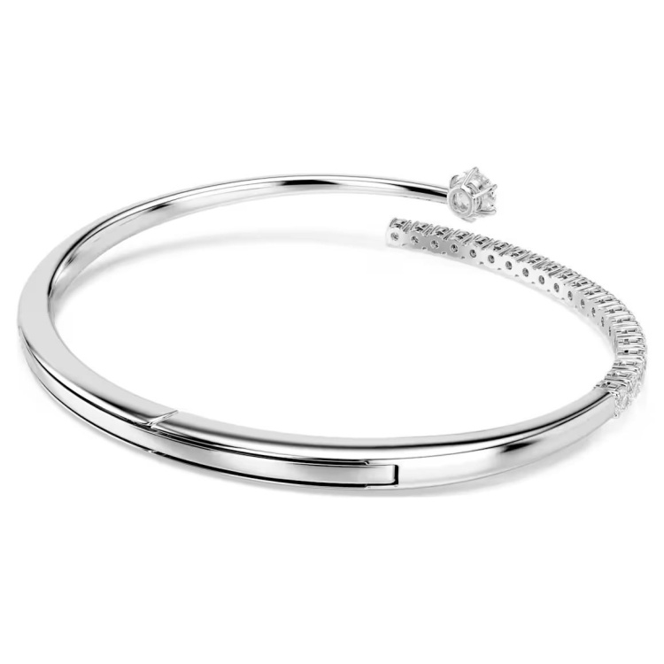 Matrix bangle Round cut, White, Rhodium plated